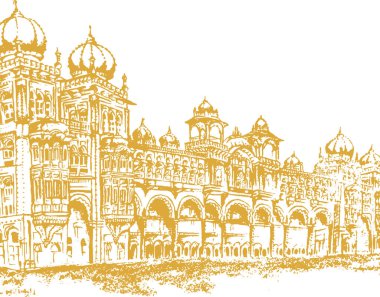 Mysore Sarayı 'nın ya da Amba Vilas Sarayı' nın Çizimi ya da Çizimi Düzenlenebilir Vektör İllüstrasyonu