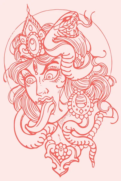 Dibujo Boceto Diosa Durga Maa Kali Mata Esquema Vectorial Editable — Archivo Imágenes Vectoriales