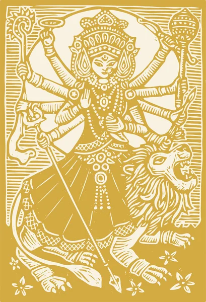 Dibujo Boceto Diosa Durga Maa Kali Mata Esquema Vectorial Editable — Archivo Imágenes Vectoriales