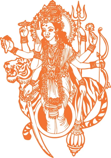 Dibujo Boceto Diosa Durga Maa Kali Mata Esquema Vectorial Editable — Archivo Imágenes Vectoriales