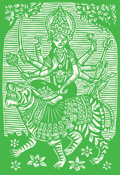 Dibujo Boceto Diosa Durga Maa Kali Mata Esquema Vectorial Editable — Vector de stock