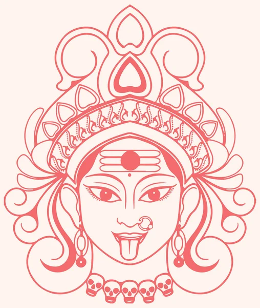 Dibujo Boceto Diosa Durga Maa Kali Mata Esquema Vectorial Editable — Archivo Imágenes Vectoriales
