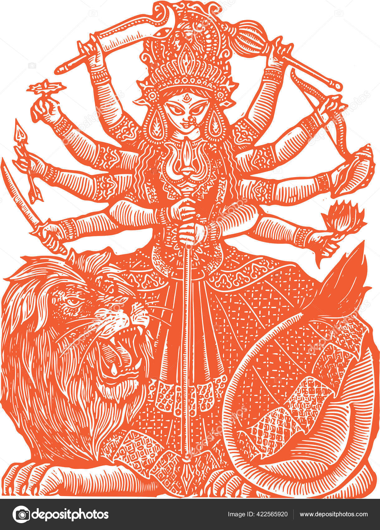 Desenho Esboço Deusa Hindu Durga Kali Mata Esboço Ilustração Editável Vetor  de stock de ©manjunaths88@gmail.com 422565920, image size:1219x1700