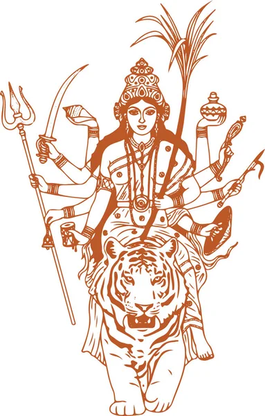 Disegno Schizzo Della Dea Indù Durga Kali Mata Outline Illustrazione — Vettoriale Stock