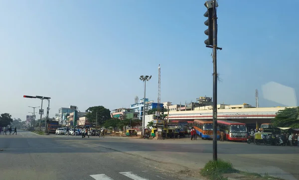 Ramanagara Karnataka Hindistan Ekim 2020 Asphalt Yolu Ksrtc Otobüs Durağı — Stok fotoğraf