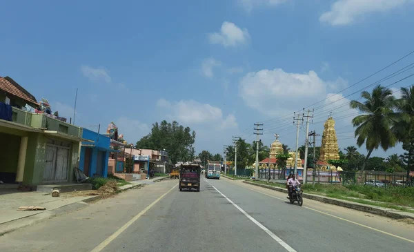 Maddur Karnataka India Paź 2020 Piękny Widok Autostrady Wsi Pola — Zdjęcie stockowe