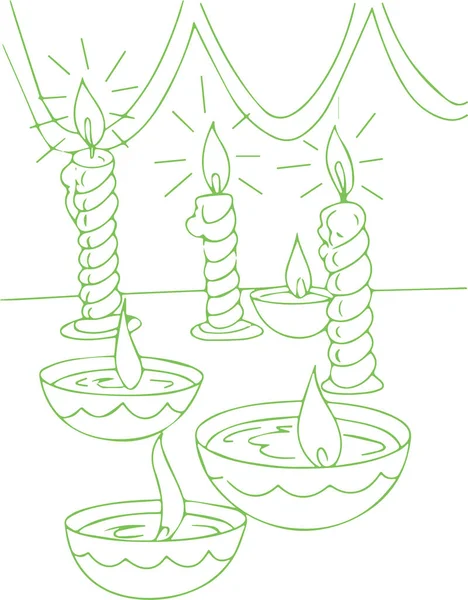 Kresba Nebo Náčrt Hořící Svíčky Použití Ruční Diya Během Slavnosti — Stockový vektor