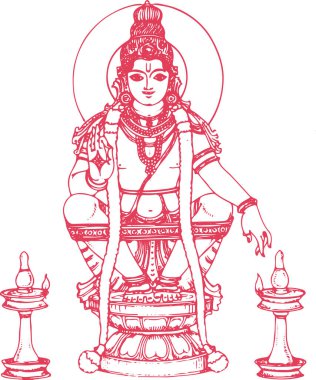 Lord Ayyappan veya Ayyppa 'nın çizimi veya çizimi Düzenlenebilir Resimler