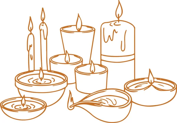 Zeichnung Oder Skizze Brennender Kerzen Und Verwendung Handgemachter Diya Während — Stockvektor