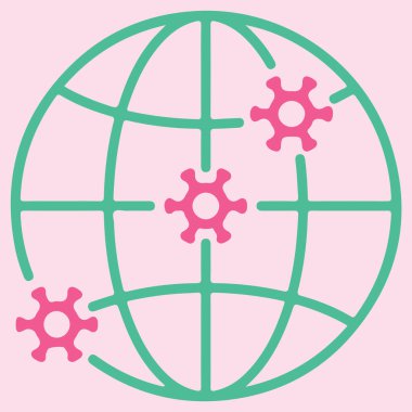 Corona Virüsü İşaretinin çizimi veya çizimi ve Corona Virüsü, İnsan Grubu, Enfeksiyonlar vs. gibi semboller, düzenlenebilir çizim çizimi