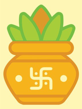 Geleneksel Hint Festivali Diwali Kutlamasının çizimi veya çizimi Hanging Metal Petrol Lambası kullanılarak, El Kumbh Kalash Düzenlenebilir Çizim Çizimi