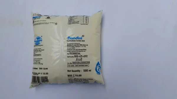 Bangalore Karnataka India Nov 2020 Closeup Blue Color Nandini Pasteurised — Stock Photo, Image