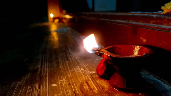 Beautiful View Traditional Hand Made Clay Sand Diya Lamps Lit — Stock Photo, Image
