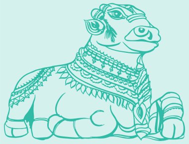 Hindu tanrısı Lord Shiva Araç Nandi 'nin ya da Basava Ana Hattı Düzenlenebilir Resimlerinin çizimi ya da çizimi