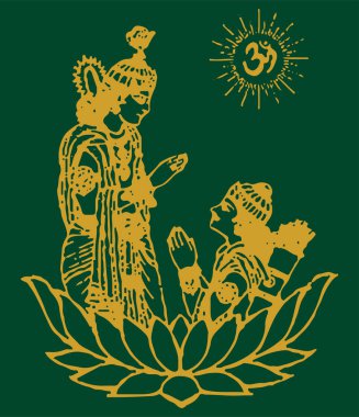 Lord Krishna 'nın çizimi ya da çizimi Bhagavad Gita' ya Kurukshetra 'daki savaş alanında Arjuna' ya At Arabası Düzenlenebilir Çizimi