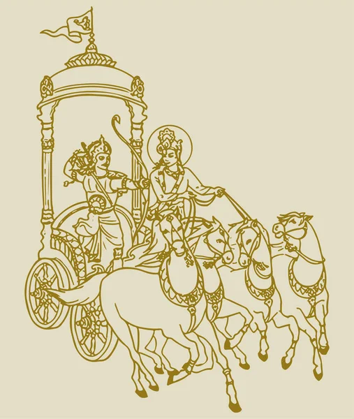 Lord Krishna 'nın çizimi ya da çizimi Bhagavad Gita' ya Kurukshetra 'daki savaş alanında Arjuna' ya At Arabası Düzenlenebilir Çizimi