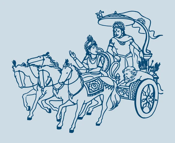 Lord Krishna 'nın çizimi ya da çizimi Bhagavad Gita' ya Kurukshetra 'daki savaş alanında Arjuna' ya At Arabası Düzenlenebilir Çizimi