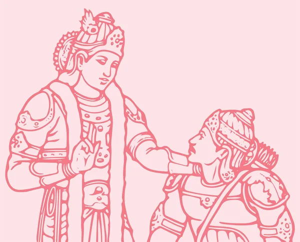 Drawing Sketch Lord Krishna Telling Bhagavad Gita Arjuna Kurukshetra War — Stock Vector