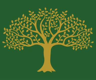 Yeşil arkaplan düzenlenebilir illüstrasyon üzerinde izole edilmiş altın rengi ağaç siluetinin çizimi veya çizimi