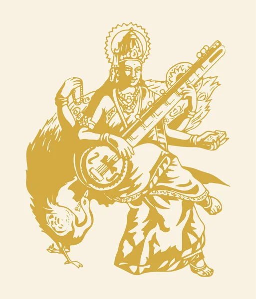 Σχέδιο Σκίτσο Της Συζύγου Του Λόρδου Brahma Θεά Saraswati Εκπαίδευση — Διανυσματικό Αρχείο