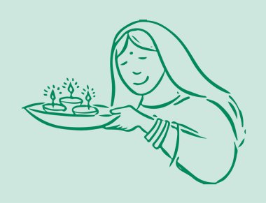 Geleneksel Hint Ailesi 'nin ya da Diwali Festivali' ni kutlayan insanların çizimi ya da çizimi evin etrafına yağ diya yerleştirerek ve açık havada fişek yakarak, düzenlenebilir illüstrasyon