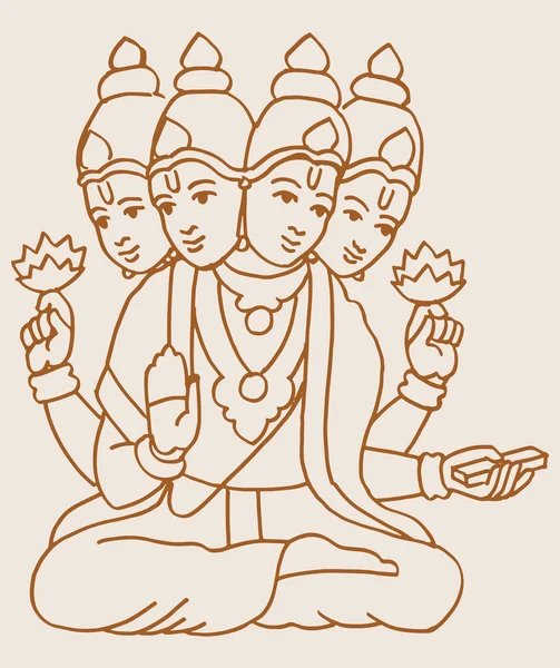 Drawing Sketch Lord Brahma His Creator God Hinduism Outline Editable — Vettoriale Stock