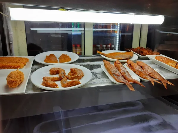 Closeup Different Types Raw Sea Foods Display Selling Store Bangalore — Stock Photo, Image