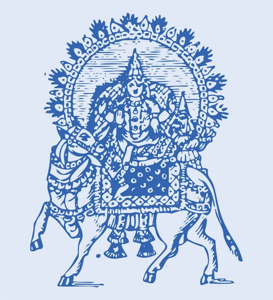 Lord Shiva Nın Çizimi Çizimi Aracının Üzerinde Oturan Nandi Trishul — Stok Vektör