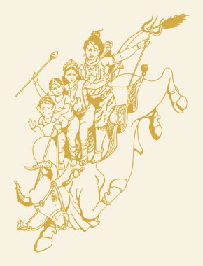 Lord Shiva ve ailesinin çizimi ya da çizimi Nandi 'nin düzenlenebilir ana hatlarıyla gidiyor.