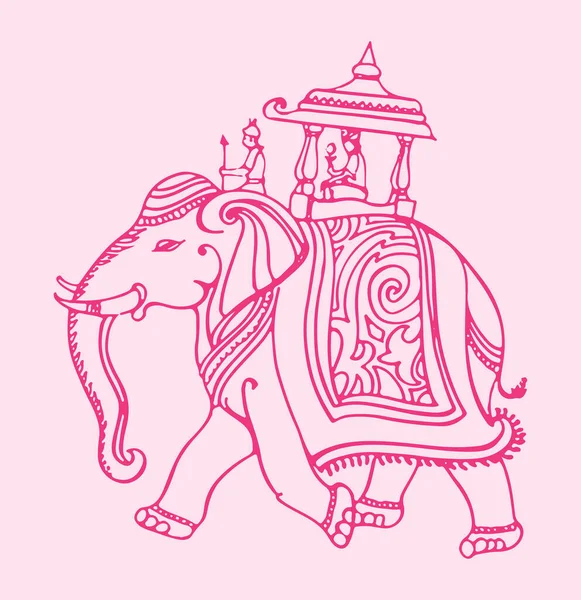 Disegno Disegno Dello Sposo Seduto Sopra Elephant Editable Outline Illustration — Vettoriale Stock