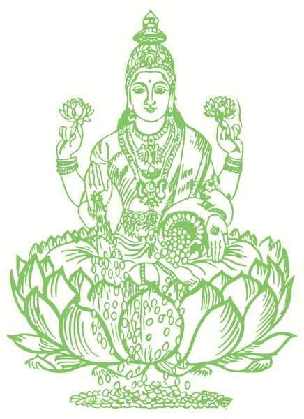 Disegno Schizzo Lord Vishnu Moglie Dea Della Ricchezza Lakshmi Outline — Vettoriale Stock