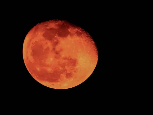 Primer Plano Color Naranja Luna Aislado Fondo Negro Luna Roja — Foto de Stock