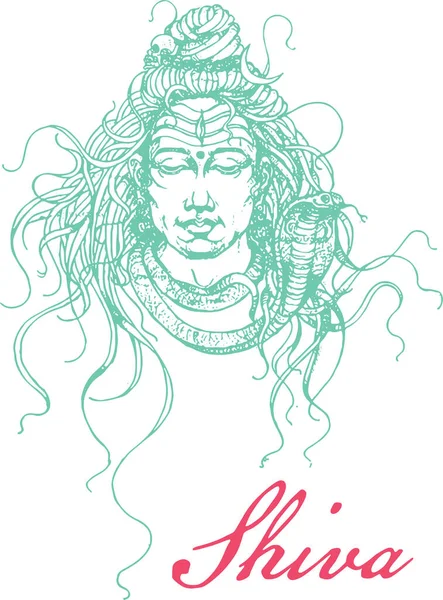 Dibujo Boceto Primer Plano Señor Shiva Cabeza Cara Con Cobra — Archivo Imágenes Vectoriales