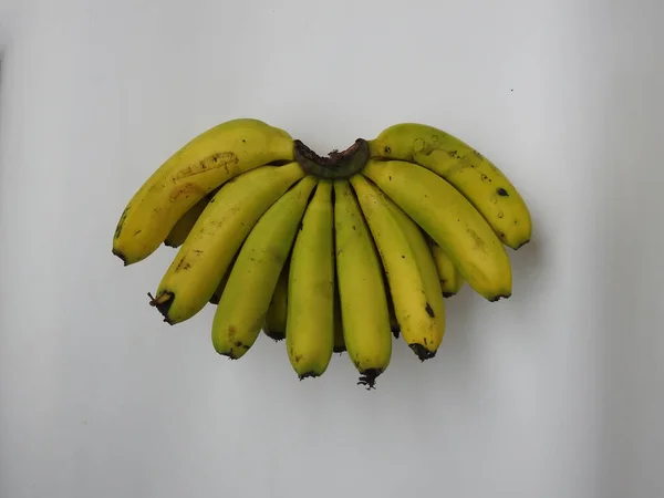 Closeup Green Yellow Color Banana Unripened Banana Isolated White Background — Stock Photo, Image