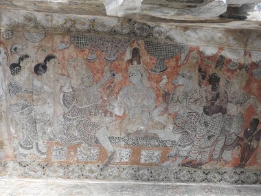 Hindistan 'ın Andhra Pradesh eyaletindeki Lepakshi' de bulunan güzel Veerabhadra Hindu tapınağına yakın plan