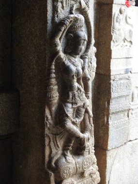 Hindistan 'ın Andhra Pradesh eyaletindeki Lepakshi' de bulunan güzel Veerabhadra Hindu tapınağına yakın plan