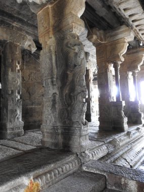 Hindistan 'ın Andhra Pradesh eyaletindeki Lepakshi' de bulunan güzel Veerabhadra Hindu tapınağına yakın plan