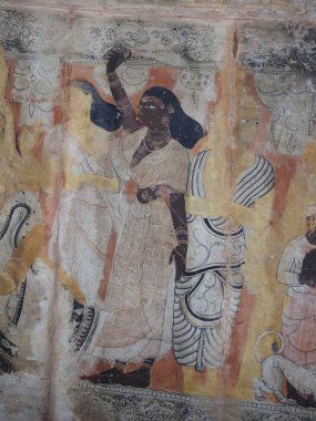 Hindistan 'ın Andhra Pradesh eyaletindeki Lepakshi' de bulunan güzel Veerabhadra Hindu tapınağına yakın plan