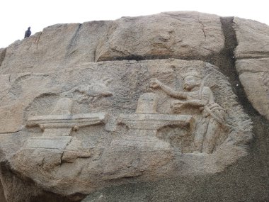 Hindistan 'ın Andhra Pradesh eyaletindeki Lepakshi' de bulunan güzel Veerabhadra Hindu tapınağına yakın plan