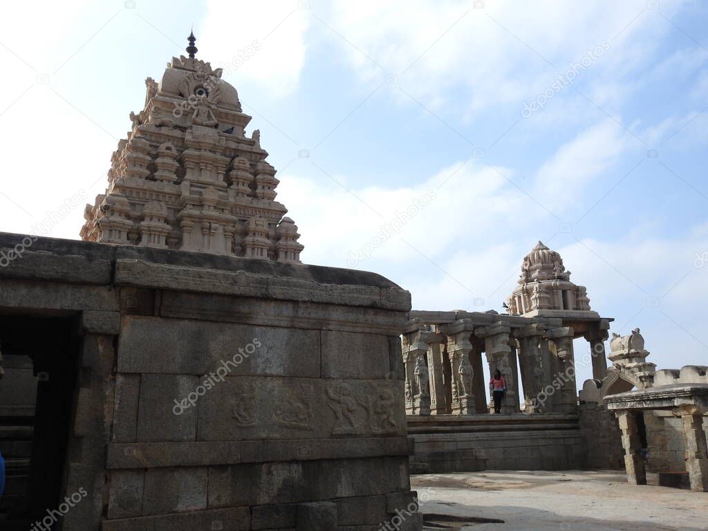 Closeup of beautiful Veerabhadra Hindu temple located in Lepakshi in the state of Andhra Pradesh, India