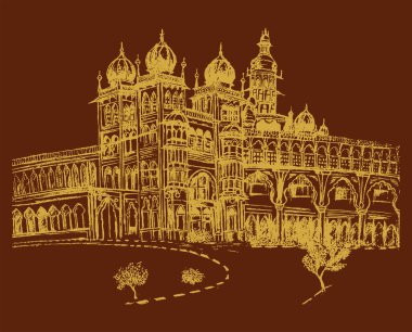 Drawing or Sketch of Very Famous Mysore Palace Outline Editable Illustration clipart