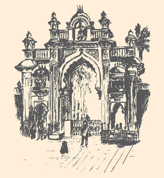 Dibujo Boceto Muy Famoso Palacio Mysore Esquema Editable Ilustración — Archivo Imágenes Vectoriales