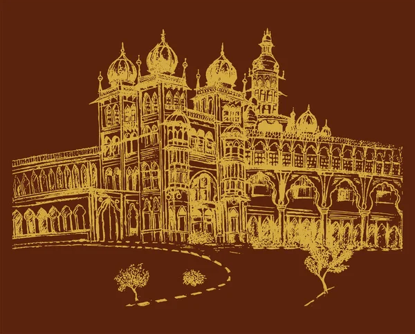Rysunek Lub Szkic Bardzo Sławnego Zarysu Pałacu Mysore Edytowalna Ilustracja — Wektor stockowy