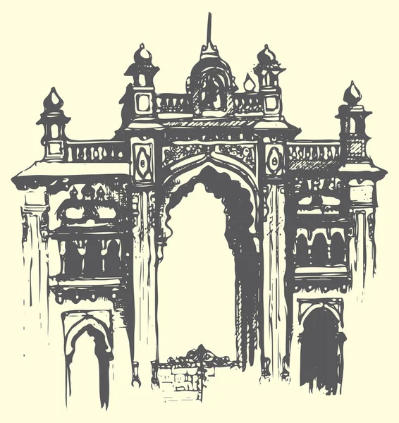 Dibujo Boceto Muy Famoso Palacio Mysore Esquema Editable Ilustración — Archivo Imágenes Vectoriales