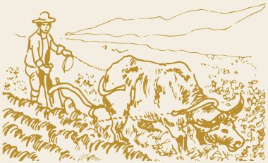 Eski bir tarımsal alanda, evde ve vs., düzenlenebilir tasvir çizimi veya çizimi