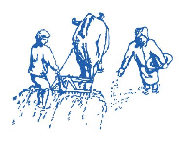 Eski bir tarımsal alanda, evde ve vs., düzenlenebilir tasvir çizimi veya çizimi