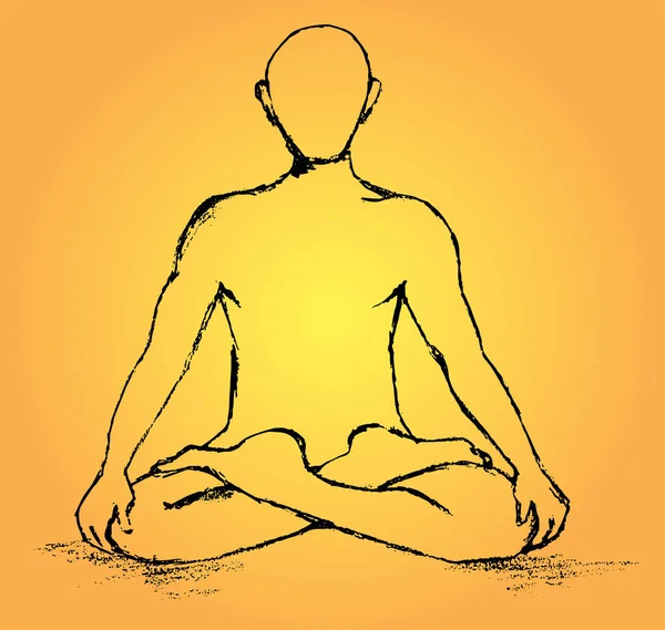Desenho Esboço Sinal Símbolo Homem Sentar Fazer Meditação Esboço Ilustração —  Vetores de Stock