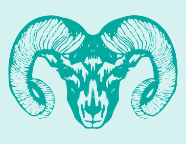 Hint Büyük Boynuzu Koyunu ya da Keçi Çizimi Düzenlenebilir Çizim