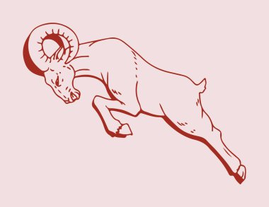 Hint Büyük Boynuzu Koyunu ya da Keçi Çizimi Düzenlenebilir Çizim