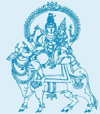 Lord Shiva ve Parvati 'nin düzenlenebilir bir çizimi veya çizimi.